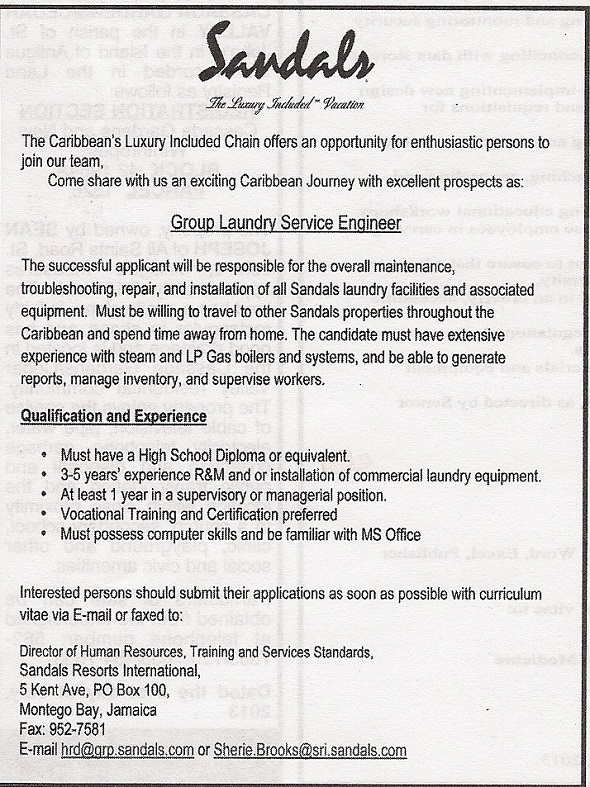 Antigua Hotels & Resorts Sandals Grande Hotel Job Vacancy at Sandals