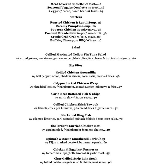 Antigua News the larder takeout menu